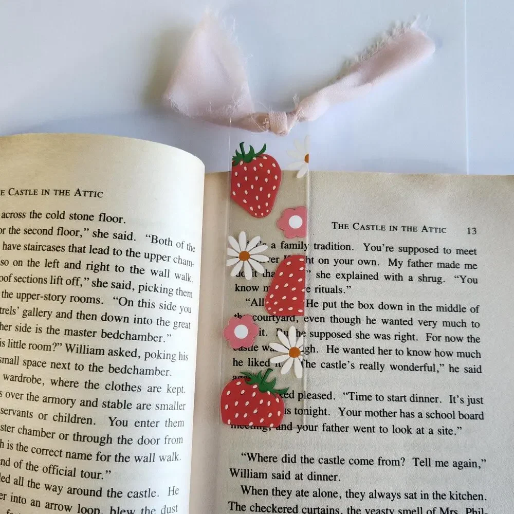 Daisy Flowers Strawberries Berry Bookmark Clear Acrylic Coquette Bookish Gift